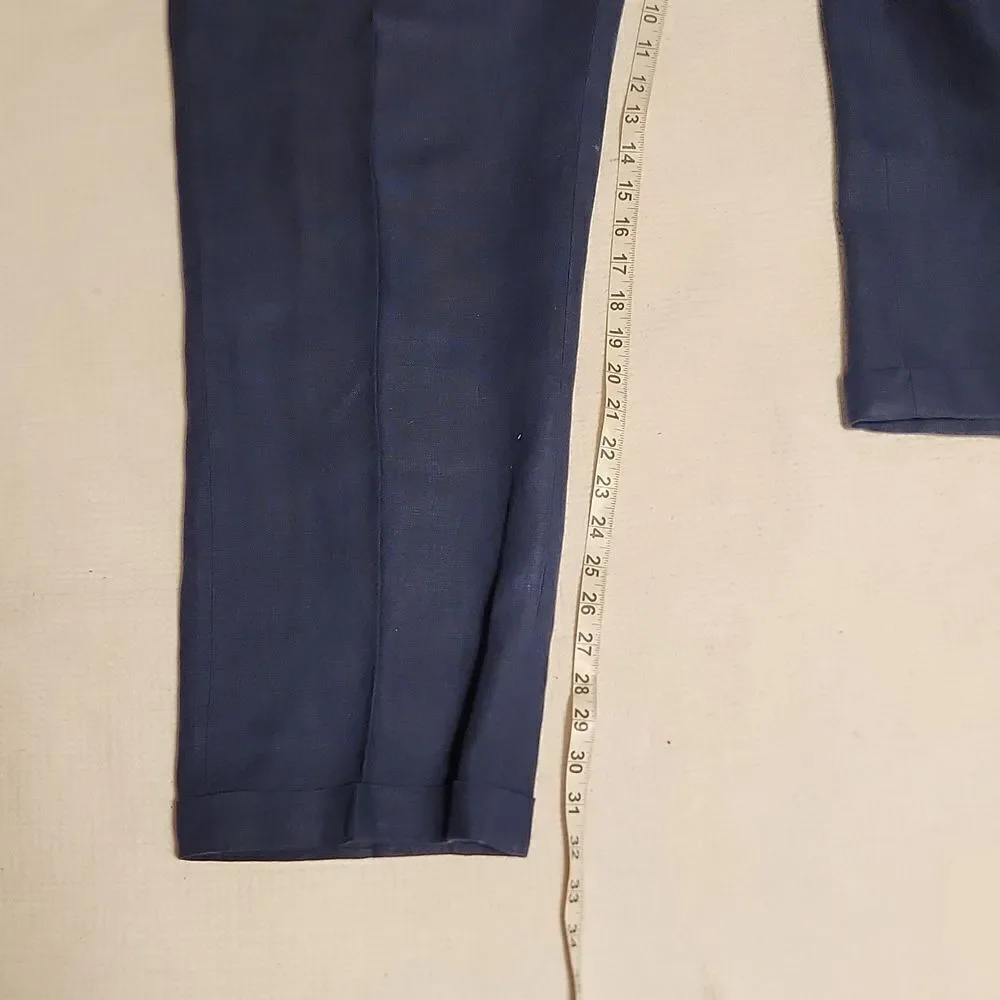 Union made Ralph Lauren 70's navy linen pleated front plus size pant  38